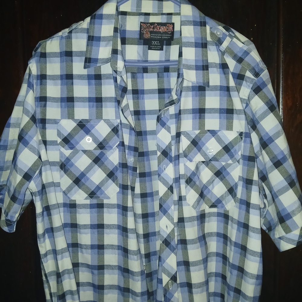 Blue and White Plaid Men's Shirt